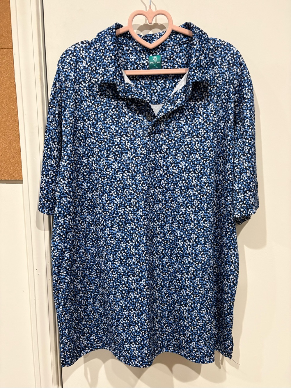Pro Tour Golf Polo Blue White Micro Clover Short Sleeve XL
